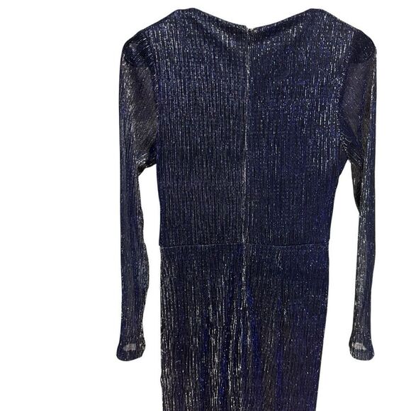 Revolve Betsy & Adam MAGGIE LONG PLEATED METALLIC V-NECK DRESS 8 Petite - Picture 5 of 8